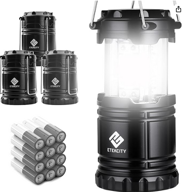 Etekcity Camping Lantern for Power Outages, Emergency Camping Lights, Led Lantern for Camping Essentials Gear Supplies, Collapsible Waterproof Tent Lights for Indoor Outdoor Home, 4 Pack, Black